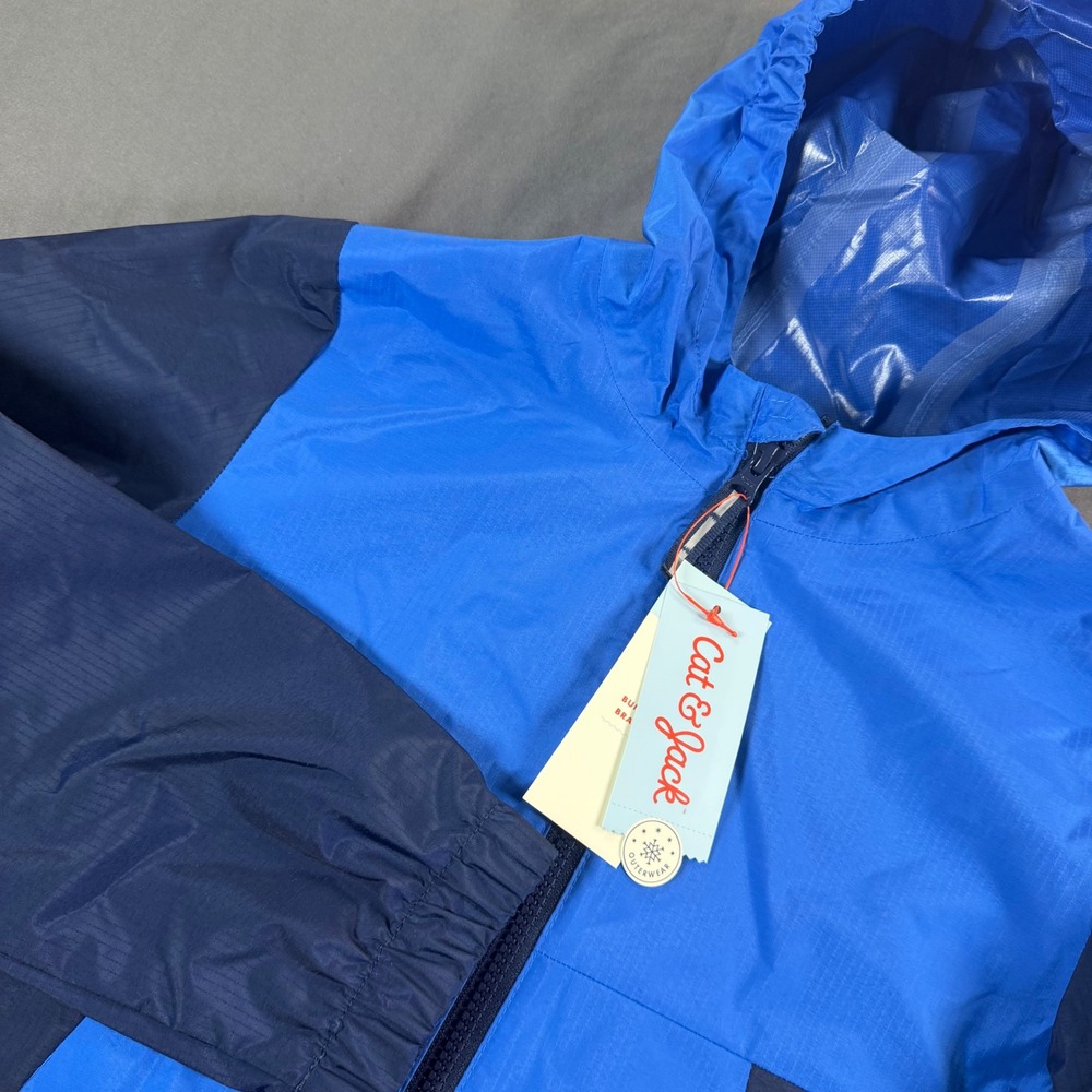Cat & Jack Boys Blue Colorblock Windbreaker Jacket Water Resistant Hooded M 8